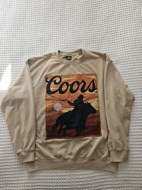Coors Sweatshirt Mens Large Western Cowboy Woven Patch Crewneck